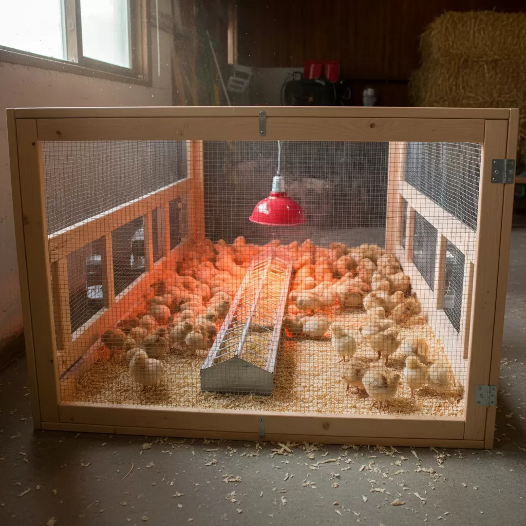 Chuẩn bị chuồng úm gà con: Đèn, lót, máng ăn uống đúng kỹ thuật